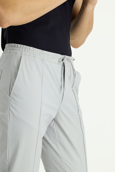  Açık Gri Techno-Line Super Slim Fit Ekstra Dar Kesim Likralı Beli Lastikli İpli Klasik Kumaş Pantolon