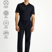 Koyu Lacivert Techno-Line 7 Drop Super Slim Fit Eksra Dar Kesim Likralı Beli Lastikli İpli Klasik Kumaş Pantolon