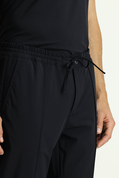 Koyu Lacivert Techno-Line 7 Drop Super Slim Fit Eksra Dar Kesim Likralı Beli Lastikli İpli Klasik Kumaş Pantolon