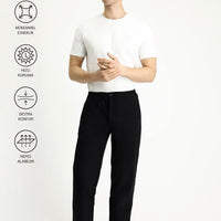 Siyah Techno-Line Slim Fit Dar Kesim Beli Lastikli İpli Likralı Klasik Kumaş Pantolon