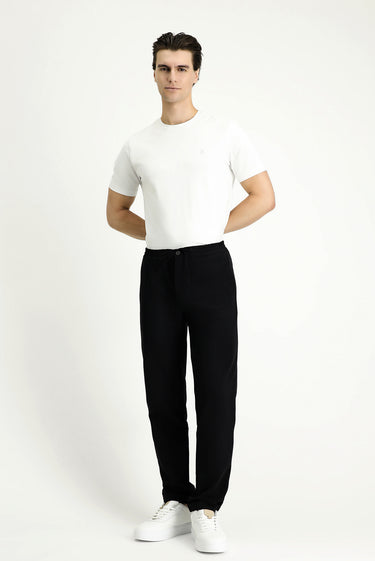 Siyah Techno-Line Slim Fit Dar Kesim Beli Lastikli İpli Likralı Klasik Kumaş Pantolon