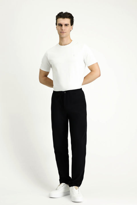 Siyah Techno-Line 7 Drop Slim Fit Dar Kesim Beli Lastikli İpli Likralı Klasik Kumaş Pantolon