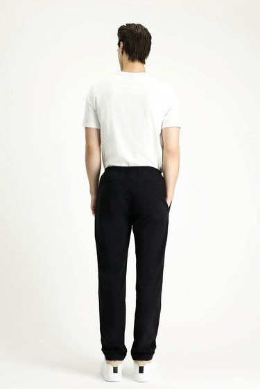 Siyah Techno-Line Slim Fit Dar Kesim Beli Lastikli İpli Likralı Klasik Kumaş Pantolon