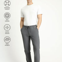 Orta Füme Techno-Line Slim Fit Dar Kesim Beli Lastikli İpli Likralı Klasik Kumaş Pantolon