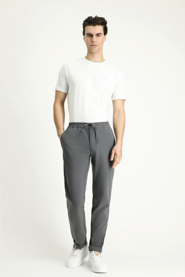 Orta Füme Techno-Line Slim Fit Dar Kesim Beli Lastikli İpli Likralı Klasik Kumaş Pantolon