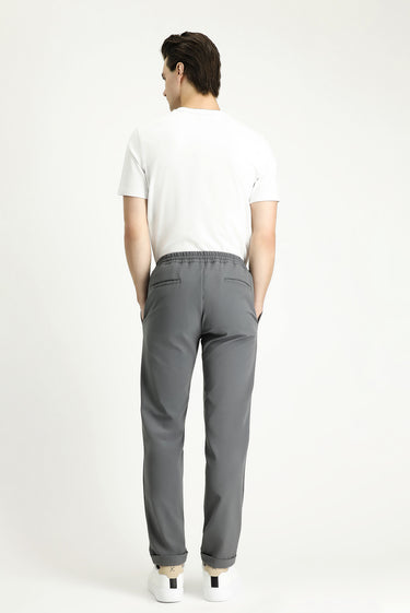 Orta Füme Techno-Line Slim Fit Dar Kesim Beli Lastikli İpli Likralı Klasik Kumaş Pantolon