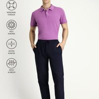 Koyu Lacivert Techno-Line Slim Fit Dar Kesim Beli Lastikli İpli Likralı Klasik Kumaş Pantolon