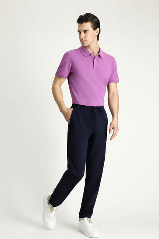  Koyu Lacivert Techno-Line Slim Fit Dar Kesim Beli Lastikli İpli Likralı Klasik Kumaş Pantolon