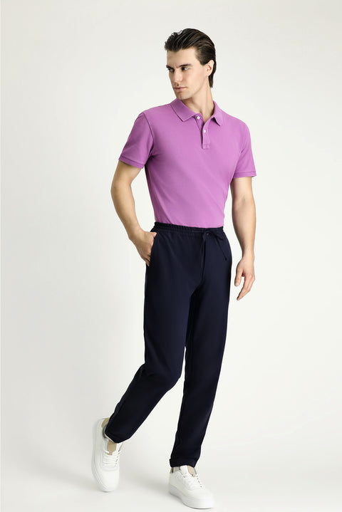 Koyu Lacivert Techno-Line 7 Drop Slim Fit Dar Kesim Beli Lastikli İpli Likralı Klasik Kumaş Pantolon