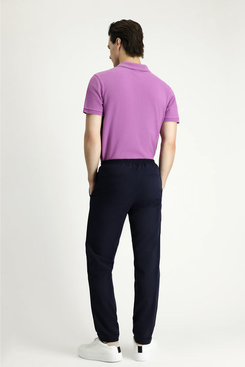 Koyu Lacivert Techno-Line 7 Drop Slim Fit Dar Kesim Beli Lastikli İpli Likralı Klasik Kumaş Pantolon