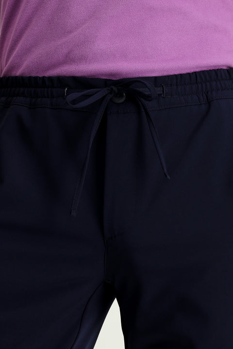 Koyu Lacivert Techno-Line 7 Drop Slim Fit Dar Kesim Beli Lastikli İpli Likralı Klasik Kumaş Pantolon