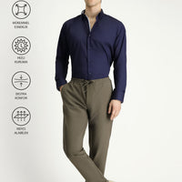 Koyu Haki Techno-Line Slim Fit Dar Kesim Beli Lastikli İpli Likralı Klasik Kumaş Pantolon