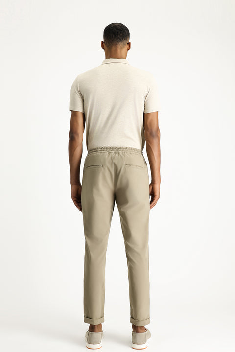 Açık Vizon Techno-Line 7 Drop Slim Fit Dar Kesim Beli Lastikli İpli Likralı Klasik Kumaş Pantolon