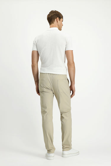  Krem Techno-Line Super Slim Fit Ekstra Dar Kesim Likralı Beli Lastikli İpli Klasik Kumaş Pantolon