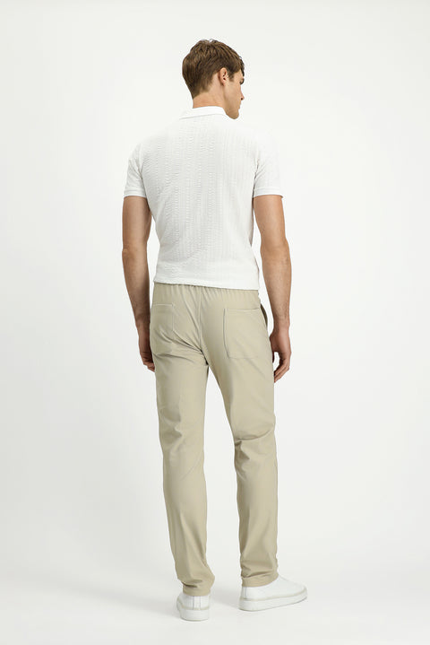Krem Techno-Line 7 Drop Super Slim Fit Eksra Dar Kesim Likralı Beli Lastikli İpli Klasik Kumaş Pantolon