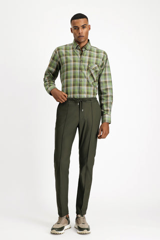  Koyu Haki Techno-Line Super Slim Fit Ekstra Dar Kesim Likralı Beli Lastikli İpli Klasik Kumaş Pantolon