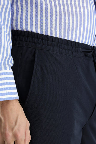  Koyu Lacivert Techno-Line Slim Fit Dar Kesim Beli Lastikli İpli Klasik Kumaş Pantolon