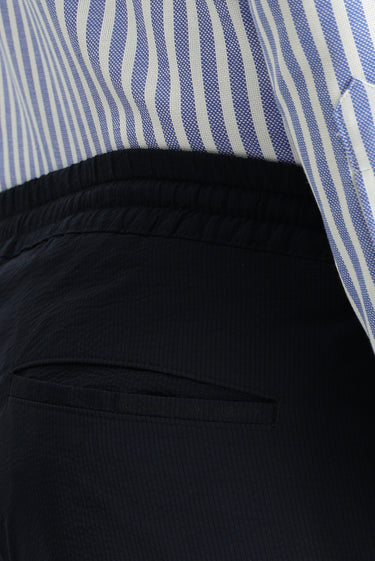 Koyu Lacivert Techno-Line Slim Fit Dar Kesim Beli Lastikli İpli Klasik Kumaş Pantolon