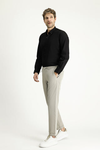  Açık Vizon Techno-Line Slim Fit Dar Kesim Beli Lastikli İpli Klasik Kumaş Pantolon