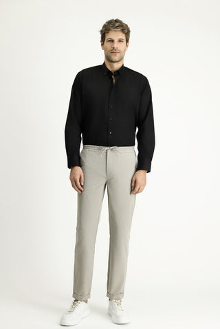  Açık Vizon Techno-Line Slim Fit Dar Kesim Beli Lastikli İpli Klasik Kumaş Pantolon