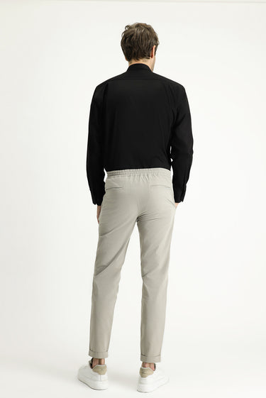 Açık Vizon Techno-Line Slim Fit Dar Kesim Beli Lastikli İpli Klasik Kumaş Pantolon