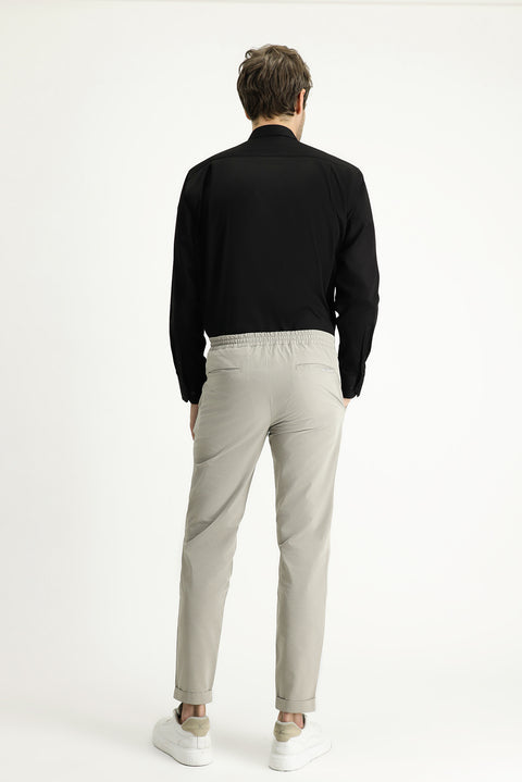 Açık Vizon Techno-Line 7 Drop Slim Fit Dar Kesim Beli Lastikli İpli Klasik Kumaş Pantolon
