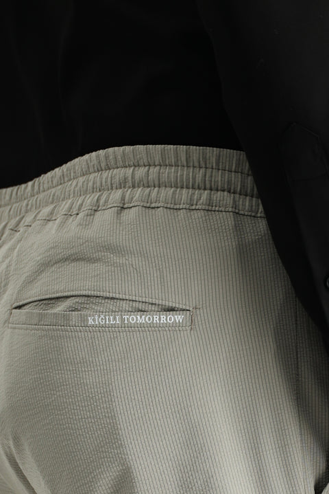 Açık Vizon Techno-Line 7 Drop Slim Fit Dar Kesim Beli Lastikli İpli Klasik Kumaş Pantolon