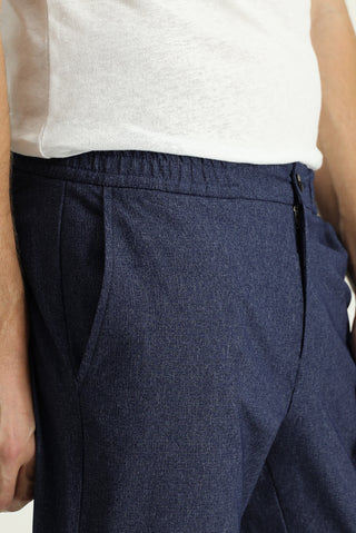  Koyu Mavi  Techno-Line 7 Drop Super Slim Fit Eksra Dar Kesim Beli Lastikli Desenli Klasik Kumaş Pantolon
