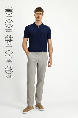  Orta Vizon Techno-Line 6 Drop Regular Fit Standart Kesim Beli Lastikli İpli Gofre Klasik Kumaş Pantolon