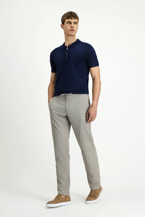 Orta Vizon Techno-Line 6 Drop Regular Fit Standart Kesim Beli Lastikli İpli Gofre Klasik Kumaş Pantolon