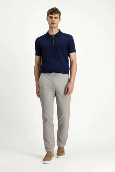  Orta Vizon Techno-Line Regular Fit Beli Lastikli İpli Gofre Klasik Kumaş Pantolon