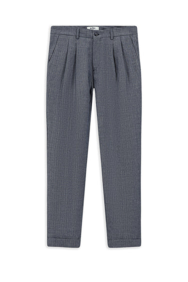 Açık Lacivert Slim Fit Dar Kesim Desenli Keten Karışımlı Pileli Klasik Kumaş Pantolon