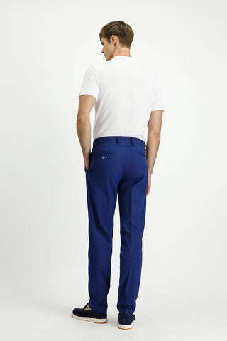  Saks Mavi Regular Fit Çizgili Keten Karışımlı Pileli Klasik Kumaş Pantolon