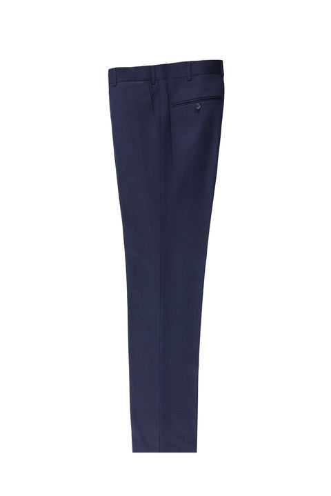 Orta Lacivert 7 Drop Slim Fit Dar Kesim Klasik Desenli Kumaş Pantolon