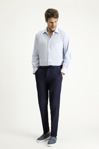  Koyu Lacivert 7 Drop Super Slim Fit Eksra Dar Kesim Likralı Beli Lastikli İpli Klasik Kumaş Pantolon