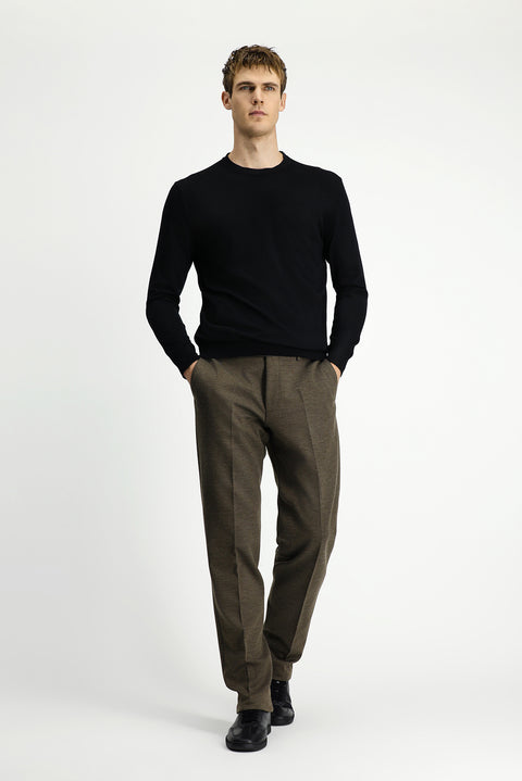 Koyu Vizon 6 Drop Regular Fit Standart Kesim Desenli Likralı Klasik Kumaş Pantolon