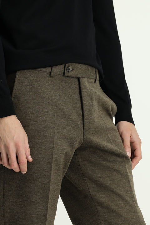 Koyu Vizon 6 Drop Regular Fit Standart Kesim Desenli Likralı Klasik Kumaş Pantolon