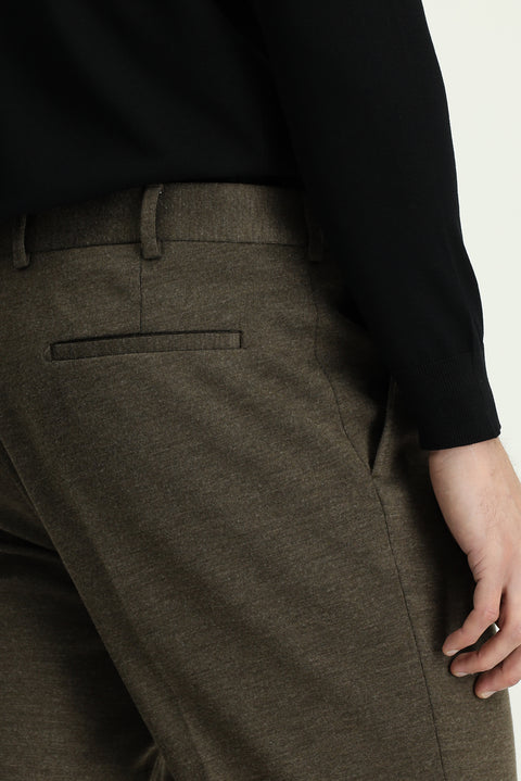 Koyu Vizon 6 Drop Regular Fit Standart Kesim Desenli Likralı Klasik Kumaş Pantolon