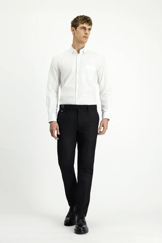  Siyah Slim Fit Dar Kesim Likralı Desenli Tokalı Pileli Klasik Kumaş Pantolon