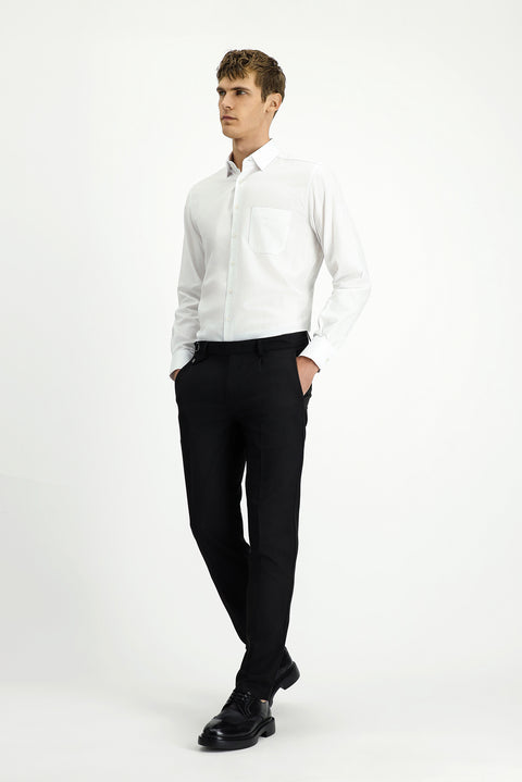 Siyah 7 Drop Slim Fit Dar Kesim Likralı Desenli Tokalı Pileli Klasik Kumaş Pantolon