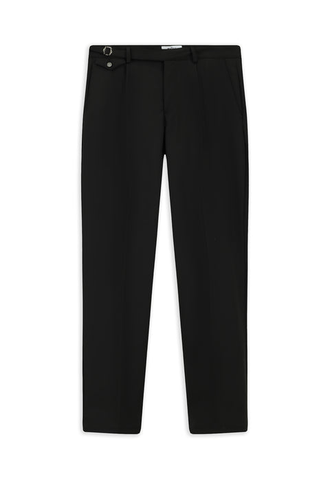 Siyah 7 Drop Slim Fit Dar Kesim Likralı Desenli Tokalı Pileli Klasik Kumaş Pantolon