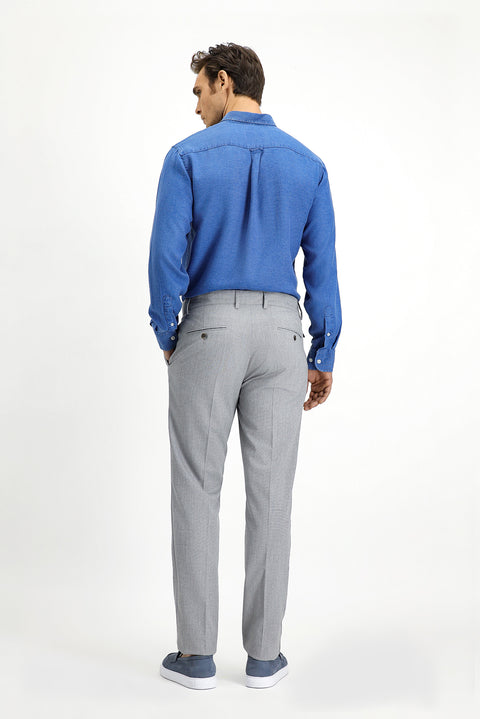 Açık Gri 7 Drop Slim Fit Dar Kesim Likralı Desenli Tokalı Pileli Klasik Kumaş Pantolon