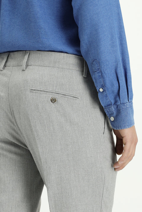 Açık Gri 7 Drop Slim Fit Dar Kesim Likralı Desenli Tokalı Pileli Klasik Kumaş Pantolon