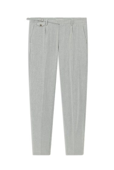 Açık Gri Slim Fit Dar Kesim Likralı Desenli Tokalı Pileli Klasik Kumaş Pantolon
