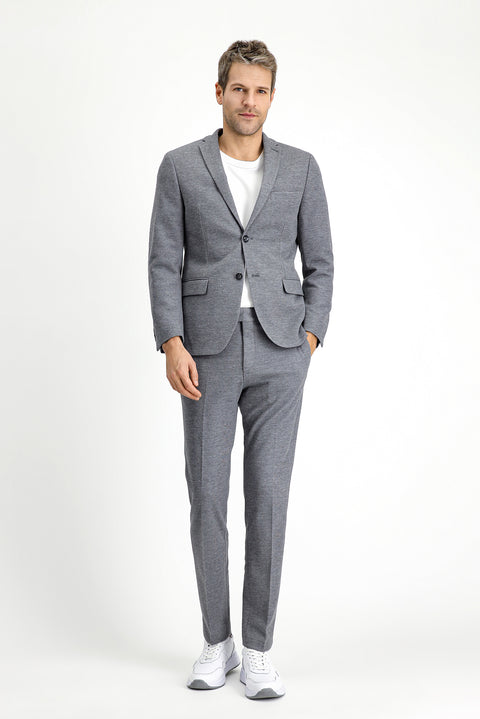 Medium Grey Melange 7 Drop Super Slim Fit Extra Narrow Cut Cotton Knit Classic Fabric Trousers