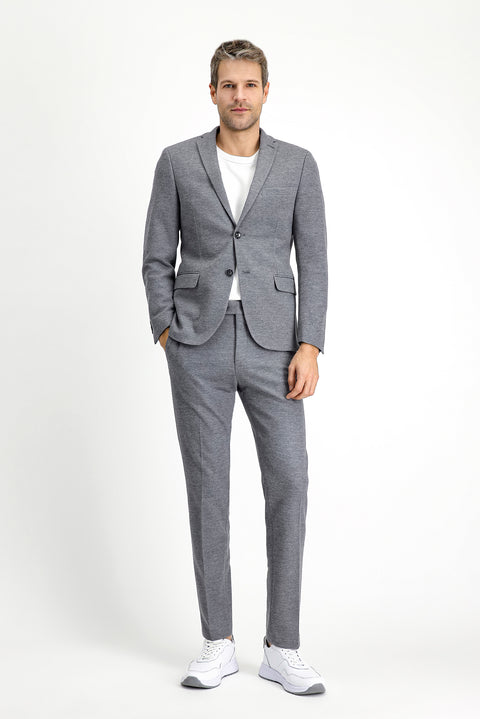 Medium Grey Melange 7 Drop Super Slim Fit Extra Narrow Cut Cotton Knit Classic Fabric Trousers
