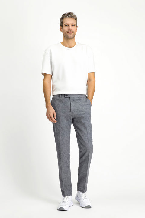 Medium Grey Melange 7 Drop Super Slim Fit Extra Narrow Cut Cotton Knit Classic Fabric Trousers