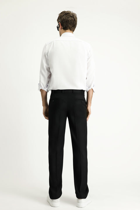 Siyah 6 Drop Regular Fit Standart Kesim Desenli Likralı Klasik Kumaş Pantolon