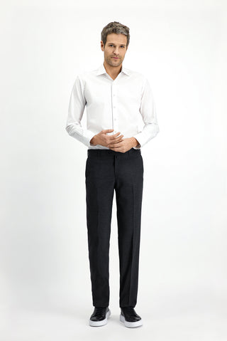 Koyu Antrasit Slim Fit Dar Kesim Yünlü Klasik Kumaş Pantolon