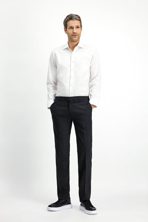 Koyu Antrasit 7 Drop Slim Fit Dar Kesim Yünlü Klasik Kumaş Pantolon